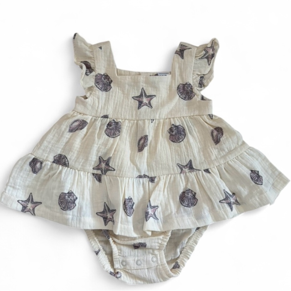 Carter's Baby Girl Cream Star and Shell Print Diaper Dress